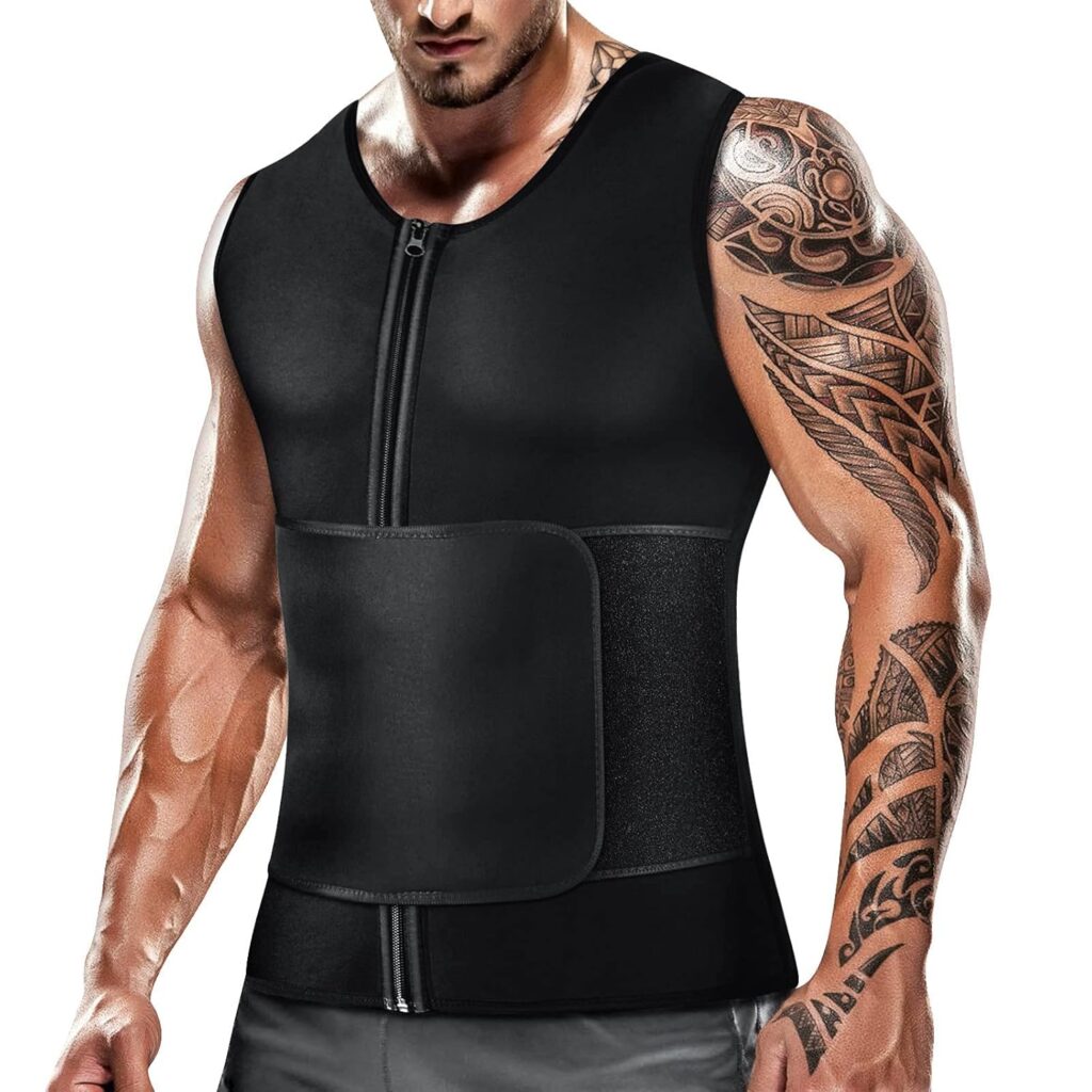 Cimkiz Mens Waist Trainer Sauna Suit Shirt, Gym Exercise Compression Vest, Sweat-Boosting Workout Top