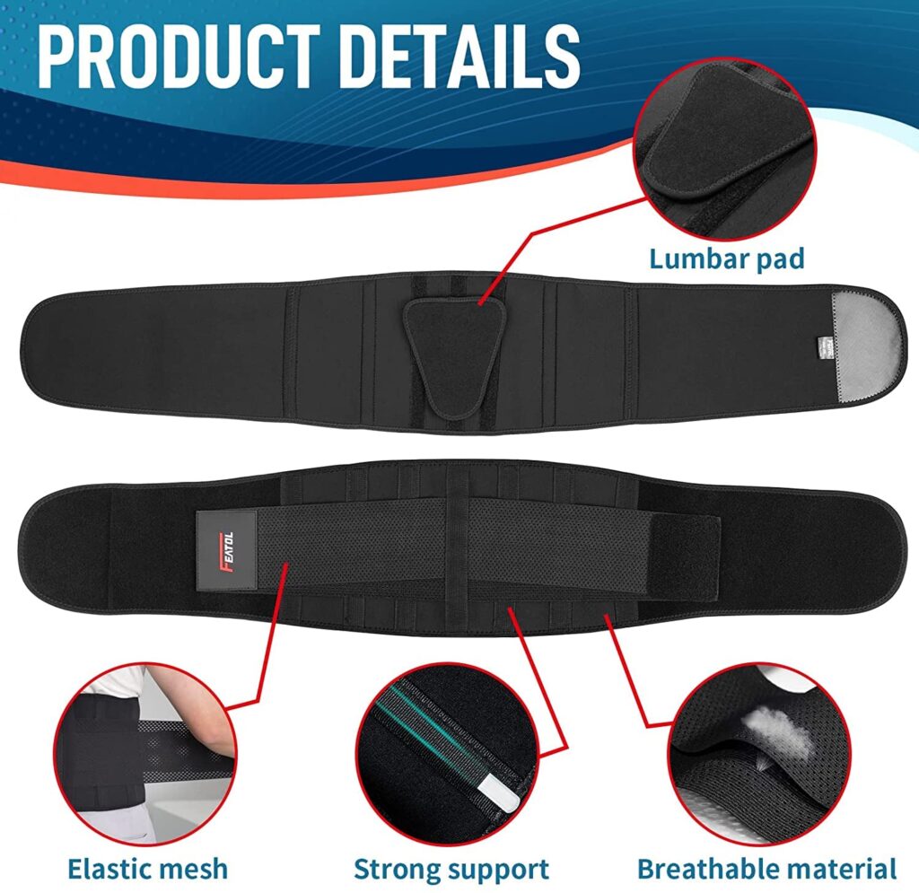 FEATOL Back Brace Support Belt-Lumbar Support Back Brace for Back Pain, Sciatica, Scoliosis, Herniated Disc Adjustable Support Straps-Lower Back Brace with Removable Lumbar Pad for Men Women