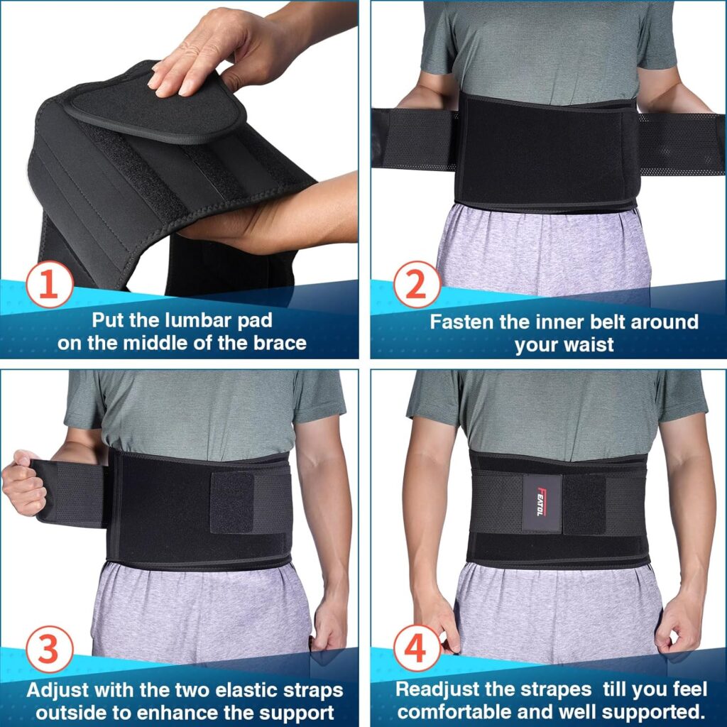 FEATOL Back Brace Support Belt-Lumbar Support Back Brace for Back Pain, Sciatica, Scoliosis, Herniated Disc Adjustable Support Straps-Lower Back Brace with Removable Lumbar Pad for Men Women